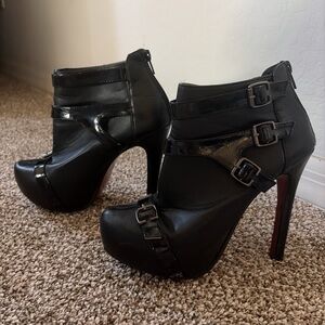 Booties high black heels platform boots 7.5 buckle stiletto shoes Lola